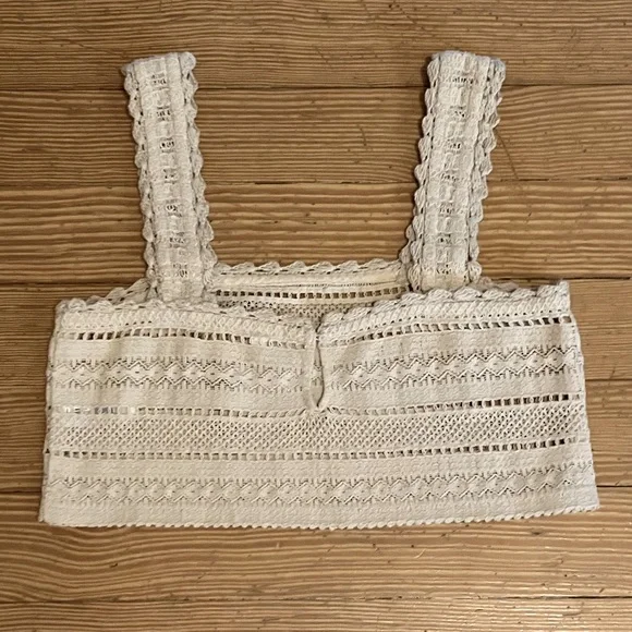 Aerie Cotton Crochet Crop Top in Sand Sz XS - Picture 3 of 8